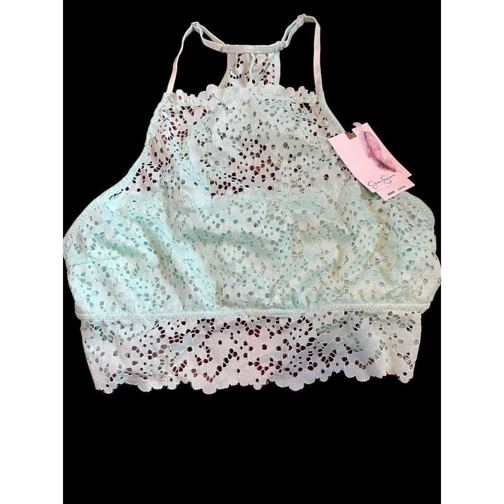 Jessica Simpson Cropped Tank Top Size L 12-14 Eyelet Lace Ruffle - Picture 2 of 7